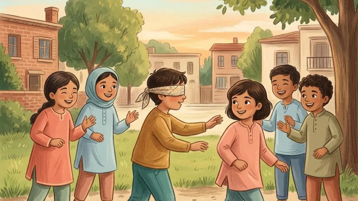 Kinderen die veilig Blindemannetje spelen