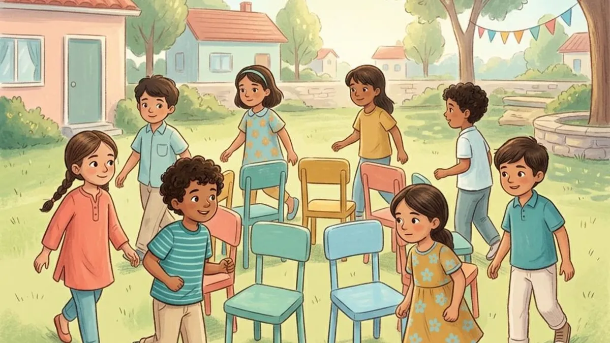 Kinderen die stoelendans spelen