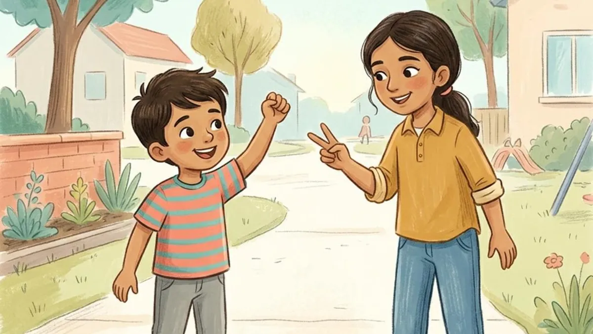Twee kinderen die steen, papier, schaar spelen